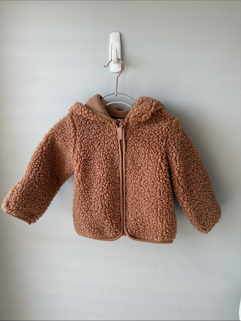 Wonder Nation Brown Teddy Fleece Zip Jacket SZ 12 Months